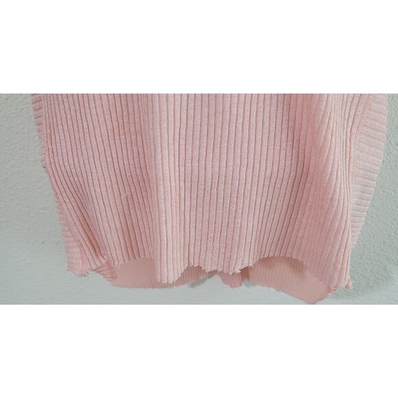 Zara Peach Hi Low Frayed Hem Top Small Capped Batwing Sleeve Lightweight Stretch - Picture 2 of 5